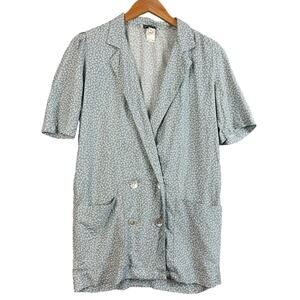 Vintage Taurus II Double Breasted Blue Floral Mini Dress Long Tunic Top Jacket